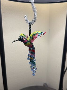 Handmade Beaded Hummingbird Ornament - Green Multicolor